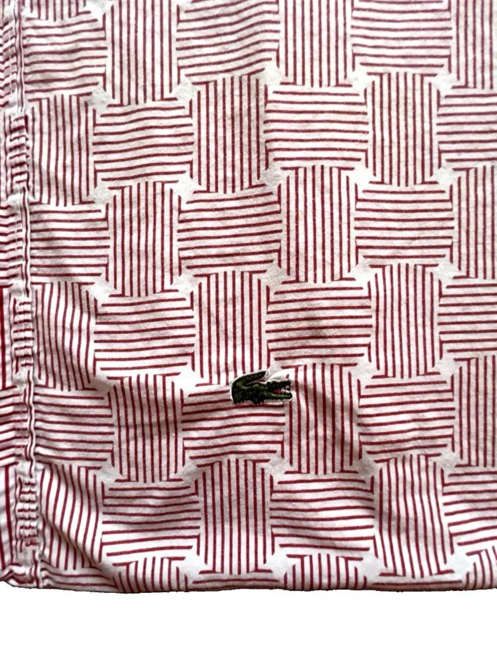 Izod KING Pillowcase Red White Stripe 100% Cotton Nautical Crocodile PRISTINE